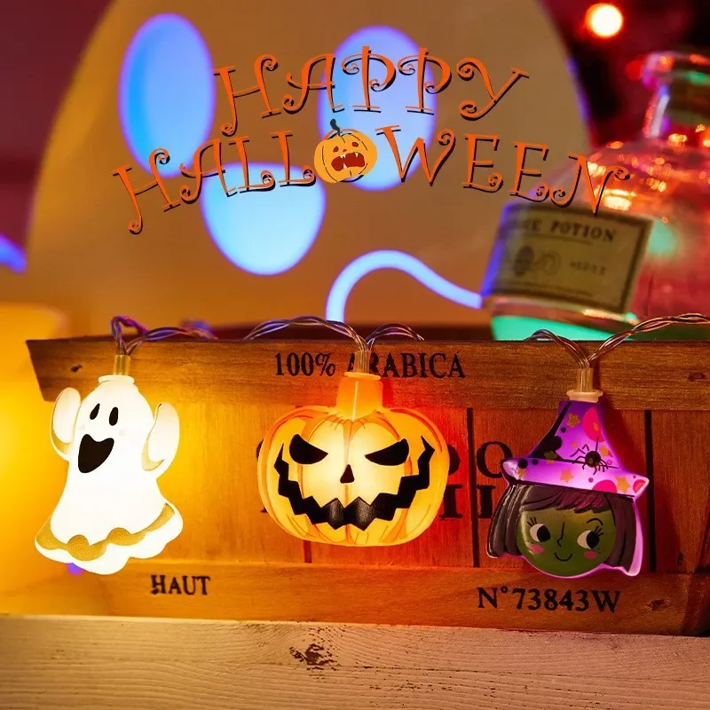 2024 ปาร์ตี้ฮาโลวีนไฟ LED String Ghost ฟักทองแมว Spider Web Decor Night Light ฮาโลวีนตกแต่งกลางแจ้งในร่ม Props