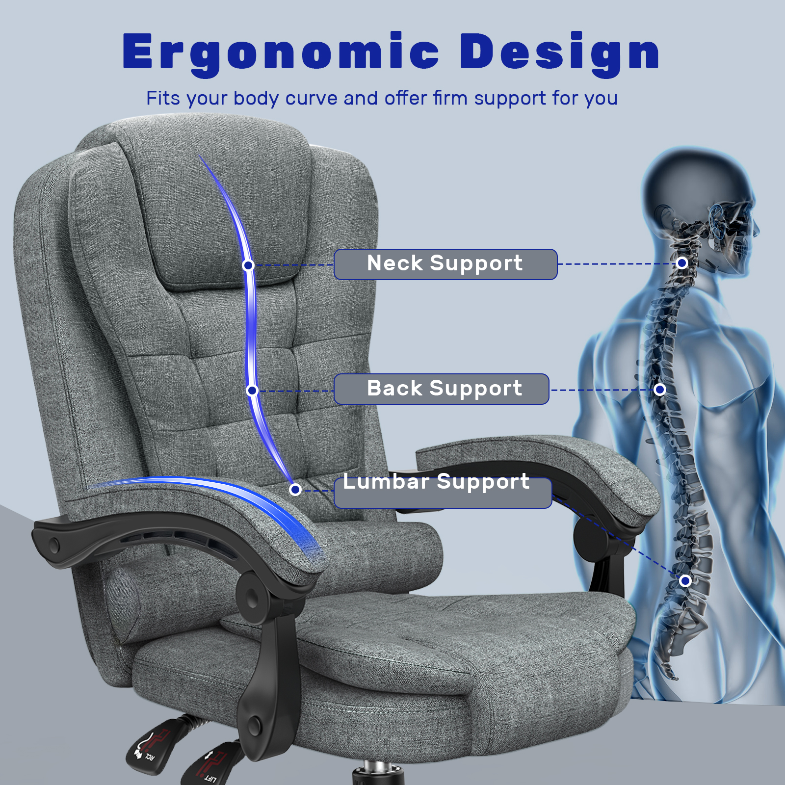 Executive Office Chair High  PU Leather Back Desk Chair Ergonomic Recliner Computer Chair Gaming Chair for Home Office Working