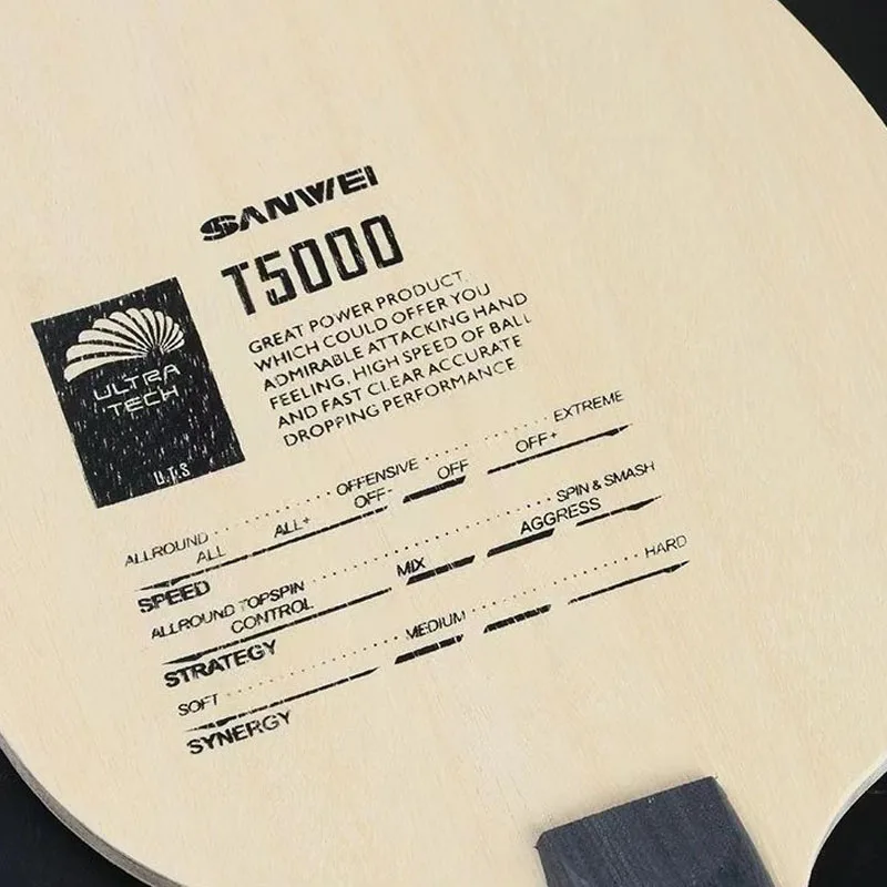 Oryginalne ostrze do tenisa stołowego Sanwei T5000 5 Wood 2 Carbon Entry Intermediate Ping Pong Blade do napędu pętlowego z szybkim atakiem