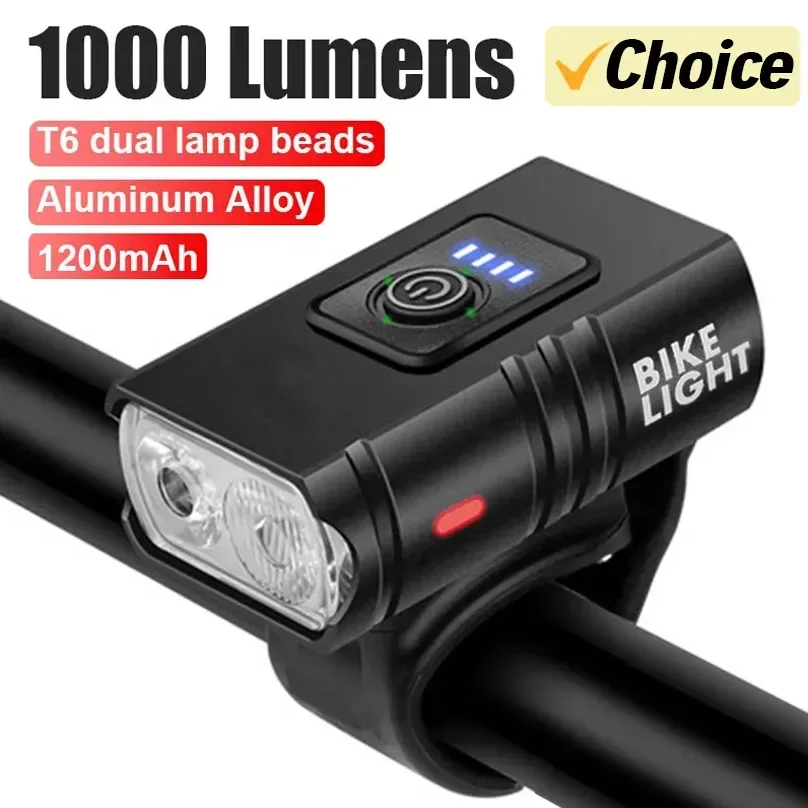 Faro de luz para bicicleta T6, linterna LED recargable por USB, lámpara frontal de ciclismo, accesorios de Luz De Carretera, 1000LM