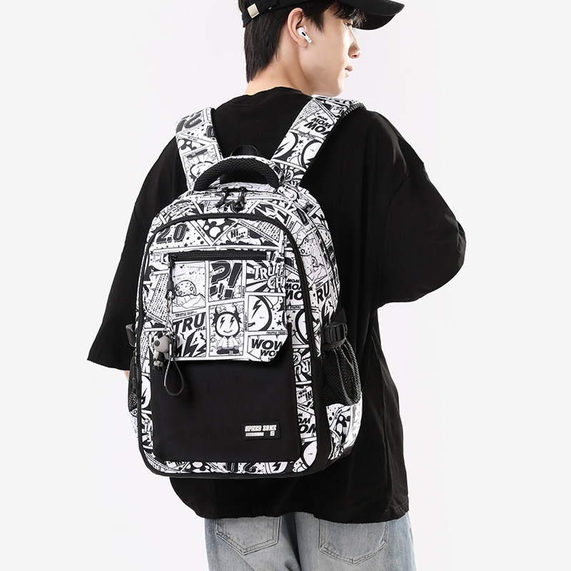 2025年新型防水メンズバックパック、15.6インチノートパソコン対応、グラフィティプリントバックパック、レディースオックスフォードトラベル、メンズバッグ、ヴィンテージスクールバッグ