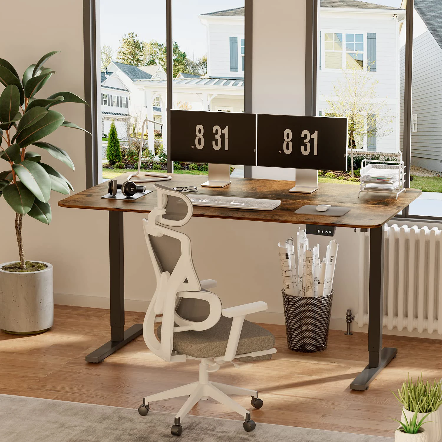 Lifting desk electric high grade model only leg load weight about 60kg (leg) standing Desk Up and Down Height Adjusted Ergonomics Lifting Desk Lifting Table Electric Desk Safety Collision Memory (Table Board Not Included)