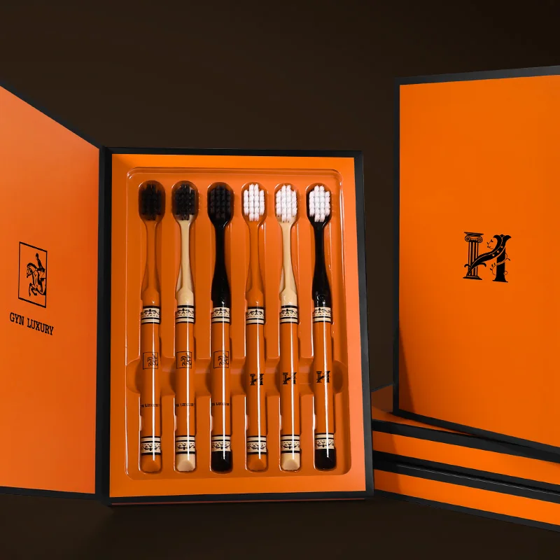 แปรงสีฟันหัวเล็กในครัวเรือนสีส้มระดับไฮเอนด์ 6 ชิ้นสําหรับผู้ใหญ่