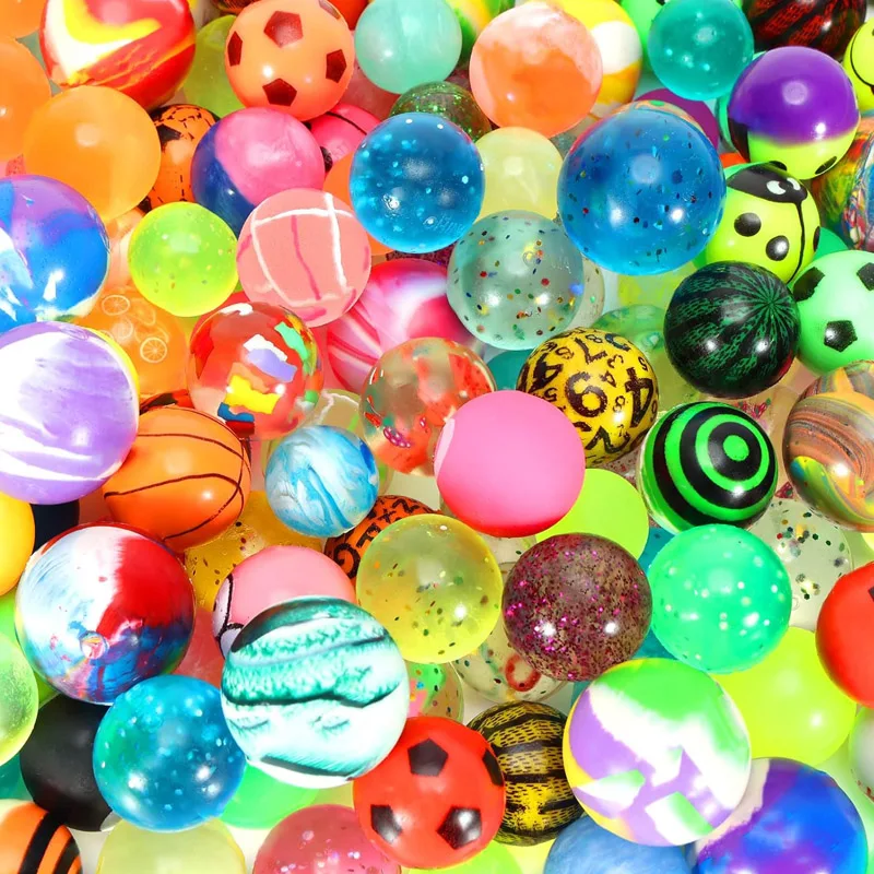 Bolas hinchables coloridas de goma, Tamaño 27MM, patrón mixto, favores de fiesta para niños, regalos de cumpleaños, premio en el aula, Balle rebondissano