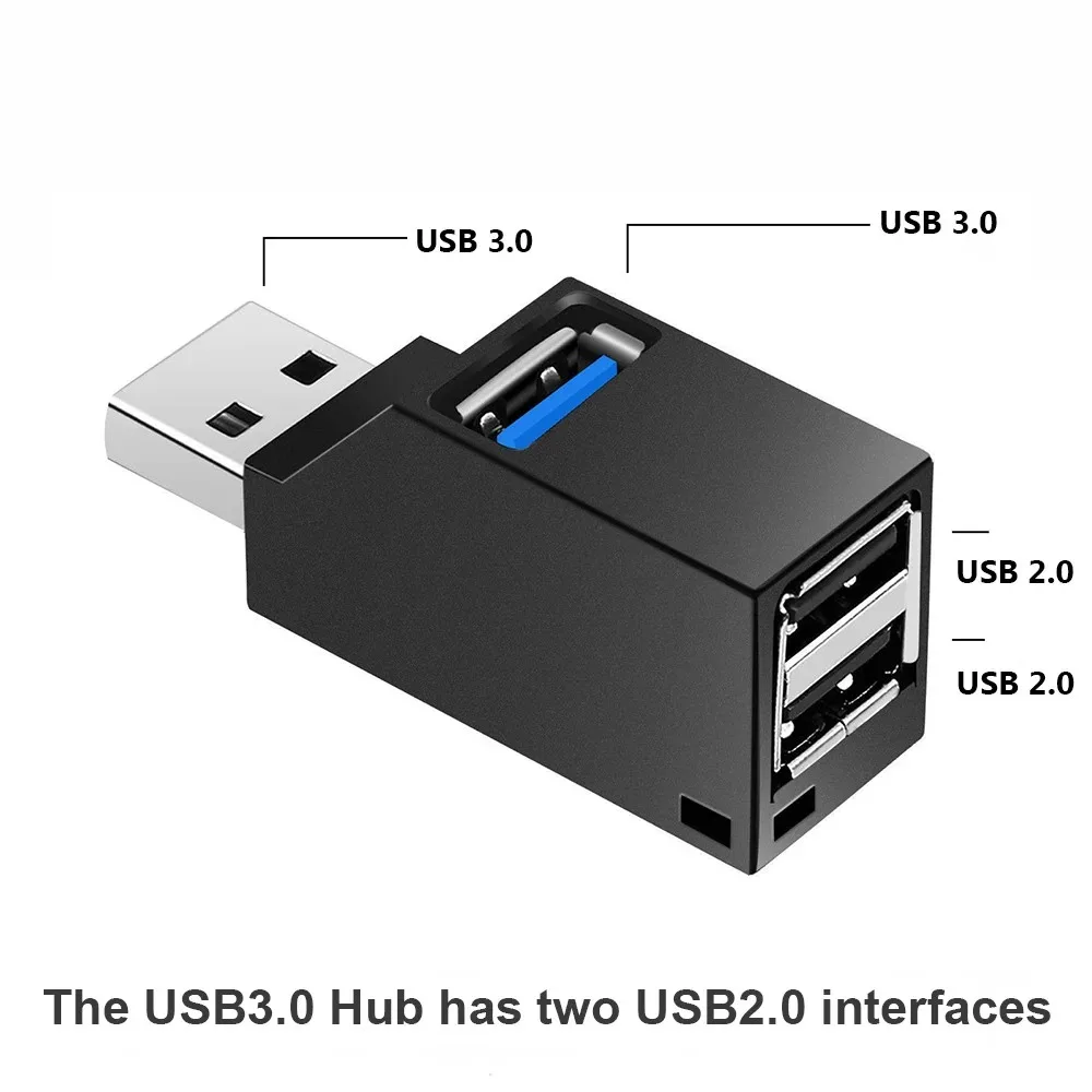 Mini USB 3.0 Hub Adapter Mini Splitter 1-to-3 High-Speed USB 2.0 for Computer Laptop USB Drives