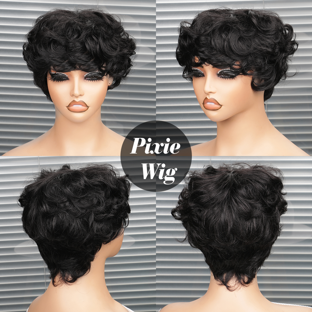 วิกผมผมมนุษย์สั้นสําหรับผู้หญิงสีดํา Pixie ตัดวิกผมวิกผมมนุษย์ Glueless วิกผมสําหรับผู้หญิงสั้น Pixie ตรงวิกผมผมมนุษย์