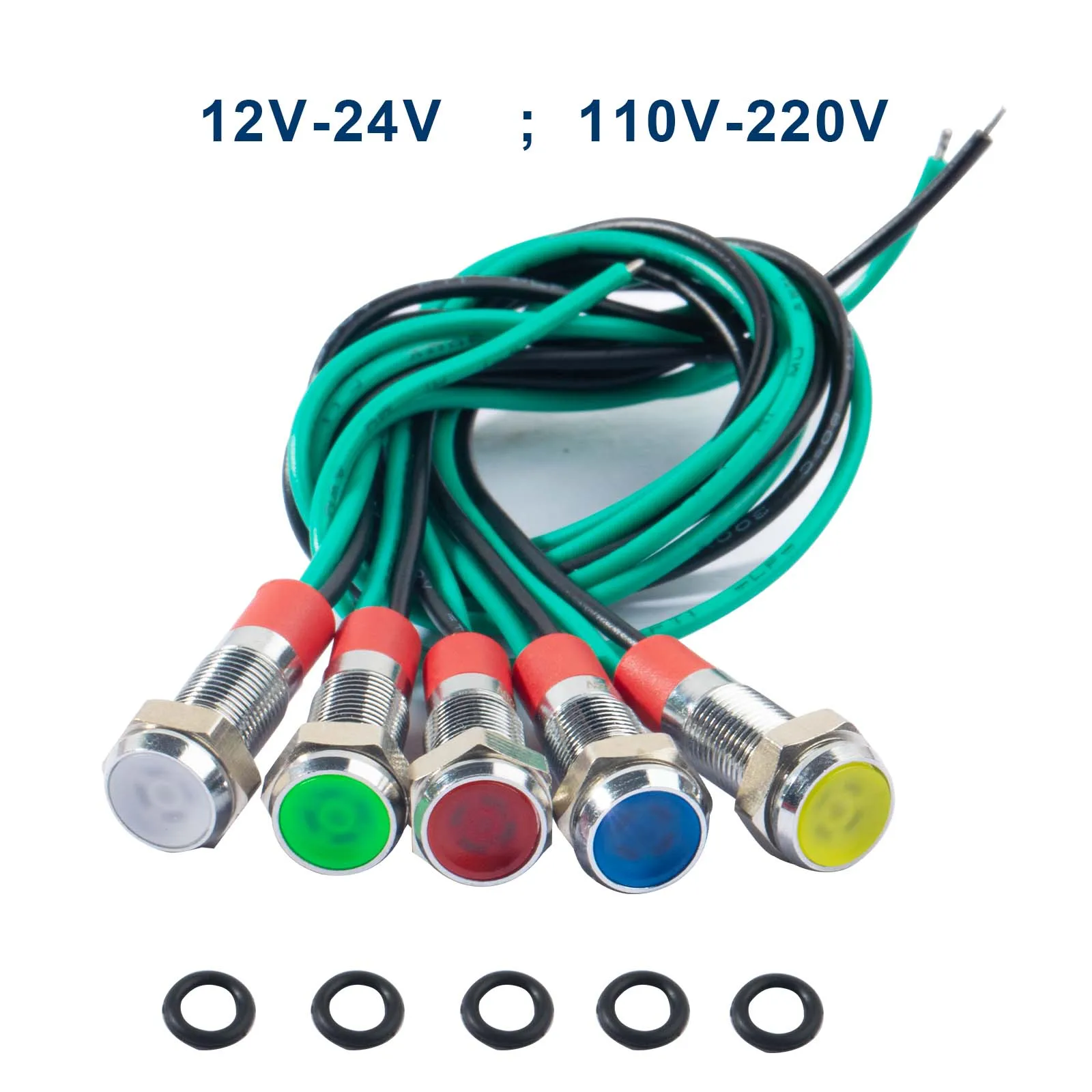5 uds 6mm luz indicadora de Metal Led lámpara de señal impermeable 12v-24v 110v-220v blanco rojo azul verde amarillo