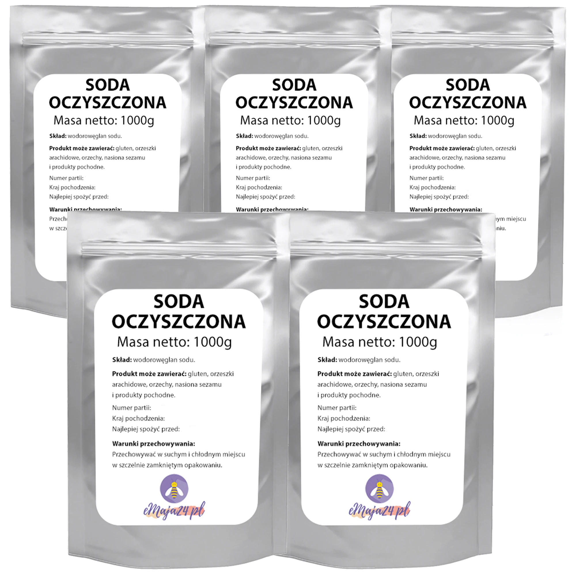 Soda oczyszczona spożywcza wodorowęglan sodu eMAJA24 1kg x 5 sztuk