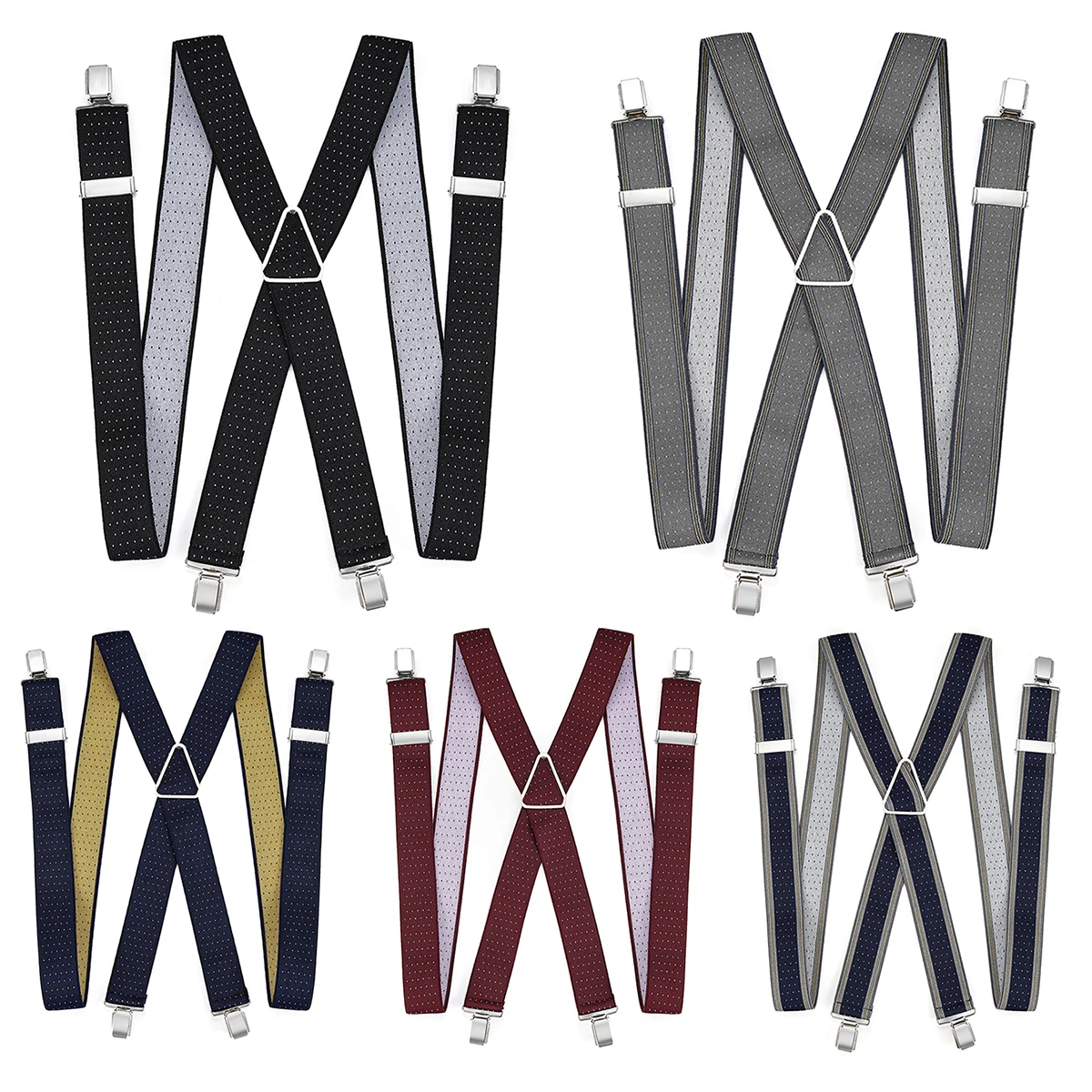 Pantalones de hombre con cuatro clips y tirantes elásticos británicos con flores y puntos
