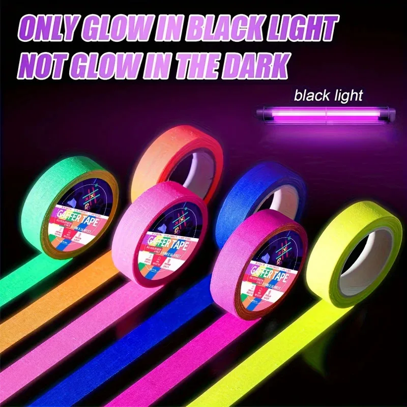 6 sztuk/zestaw Taśmy Gaffer Fluorescencyjne Samoprzylepne Naklejki Reaktywne na Światło UV Reaktywne do Fotografii Dekoracji Domu Rękodzieła DIY
