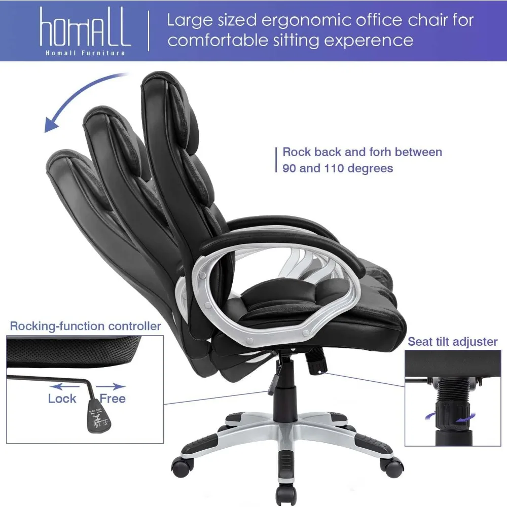 Office Chair High Back Computer Desk Chairs, PU Leather Adjustable Height Modern Executive Swivel Task Chair, Computer Chairs