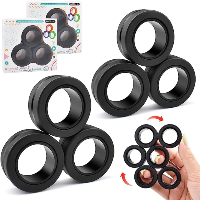 Anéis magnéticos para adultos, brinquedos Fidget, alívio da ansiedade, anel de dedo de descompressão, presentes engraçados para crianças, 3 pcs