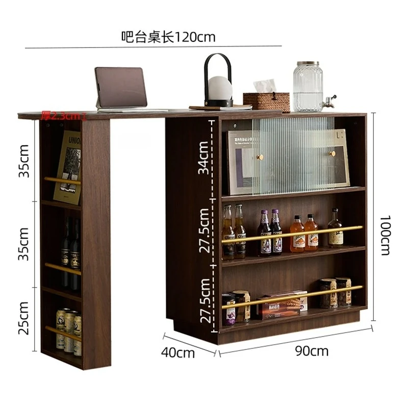 Retro Solid Wood Bar Tables, Kitchen Furniture, Glass Storage Cabinet, Nordic Designer, High Table for Home, Telescopic Table
