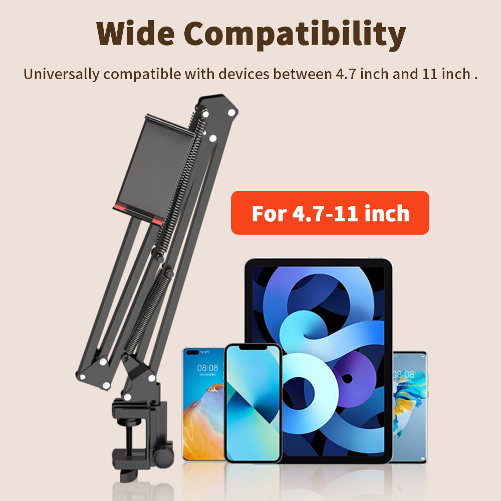 Tablethouder voor bed met 90 cm metalen armkussenstandaard Tabletbeugel 360 ° Roterend bed Telefoonhouder voor 4,5 ~ 12,9 inch telefoontablet