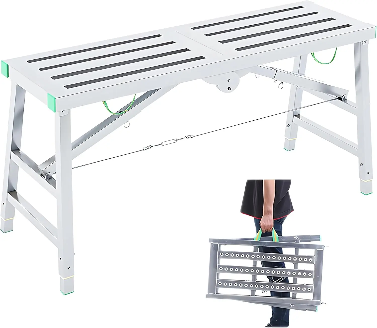 Ponteggio a scala multiuso portatile, regolabile in altezza e pieghevole con una piattaforma di lavoro 160x30 cm. Capacità di carico: 200 kg.