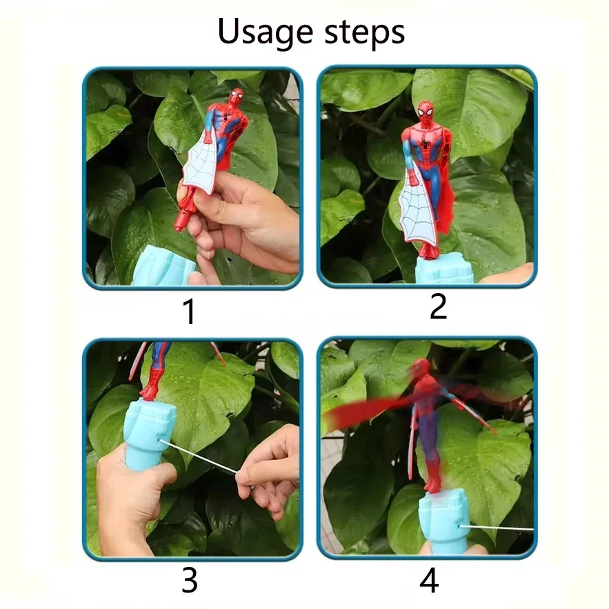 Anime Spiderman Bamboo Dragonfly Flying Toy Iron Man Captain Rotating String Flying Toys Zabawka na zewnątrz dla chłopców Prezent dla dzieci