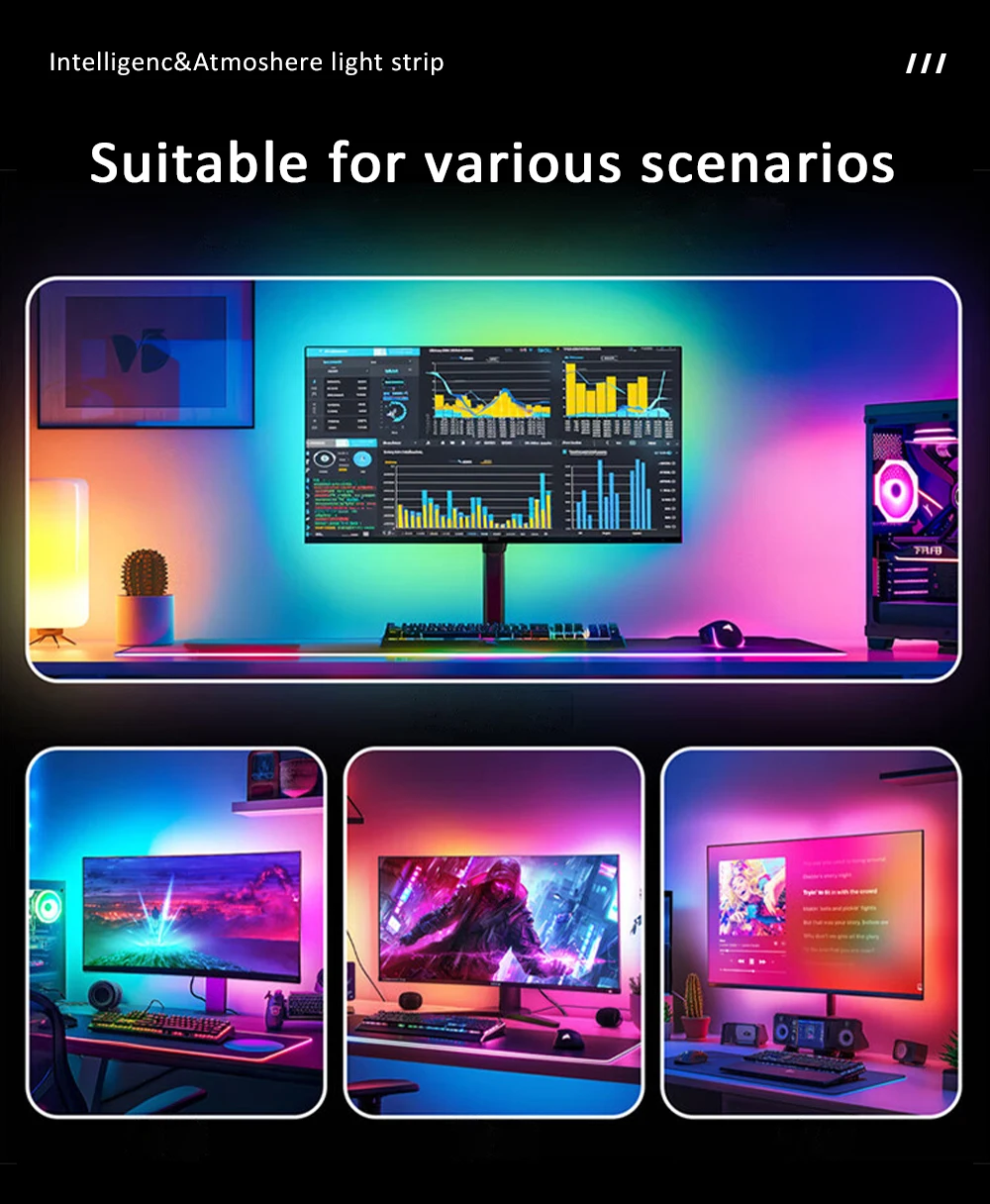 Smart Ambient TV PC Display Sync Computer Monitor Backlight 5V LED Strip Light RGB Color DIY Game Holiday Atmosphere Decor Lamp