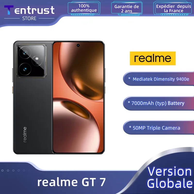 Versione globale realme GT 7 5G AI Smartphone MTK Dimensity 9400e 6000nits Pro-Esports Display 7000 mAh Batteria 120W Ultra Charge