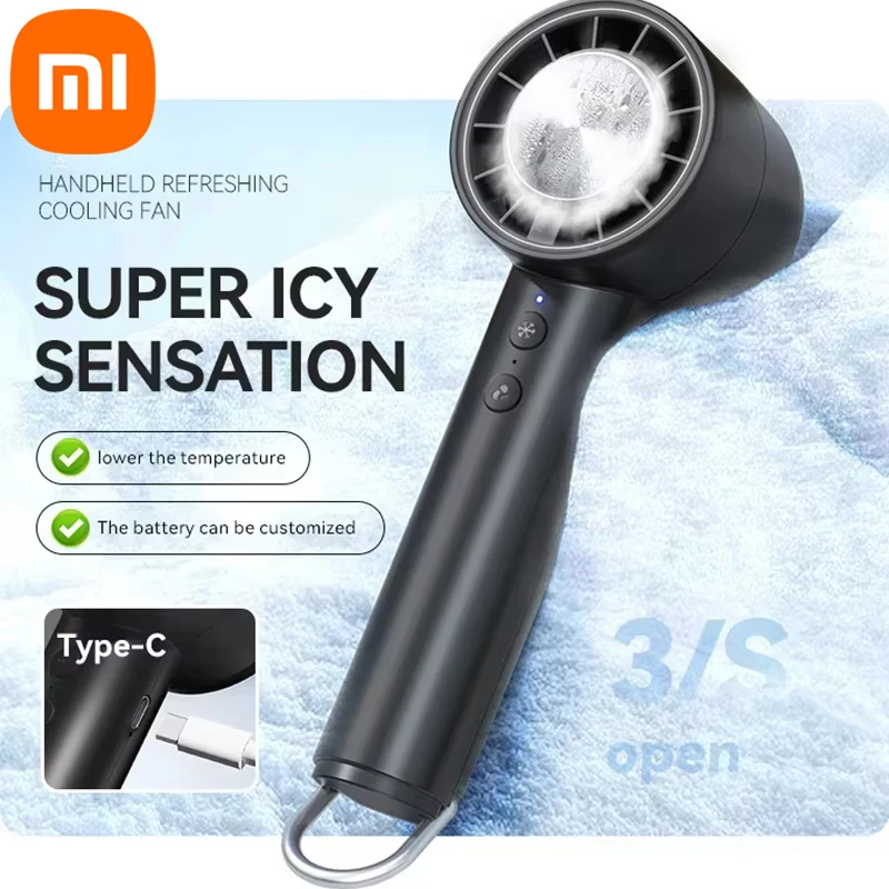 Xiaomi-ventilador pequeño de mano, aire acondicionado de refrigeración, portátil, silencioso, pantalla Led de alta velocidad, ventilador de carga Usb de alta potencia eólica