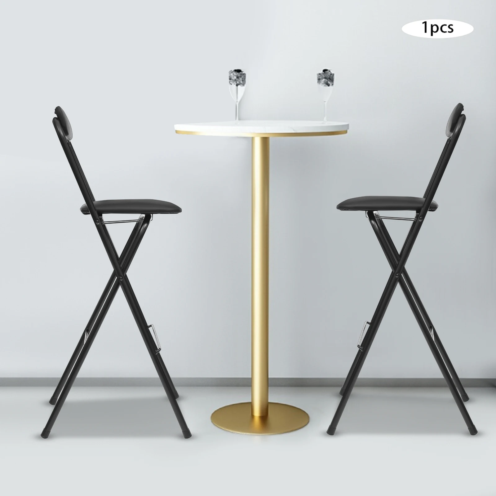 Black Portable Foldable Bar Chair Tall Folding Stool with Sponge Seat Backrest  275lbs Load Bearing for Home Bar Cafe Office