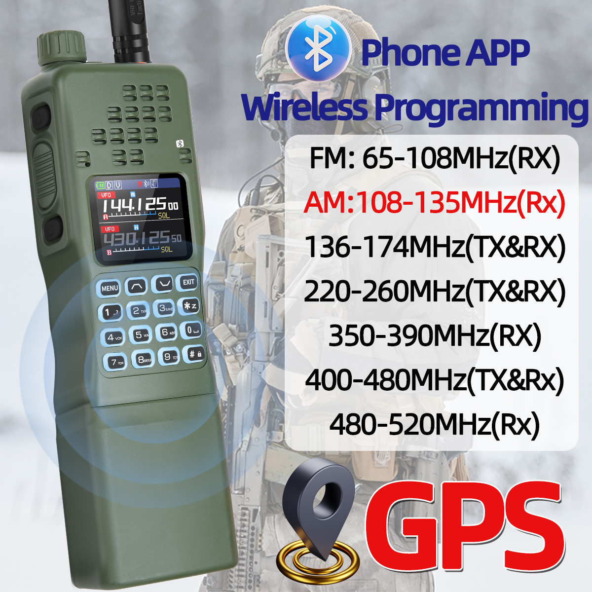 Baofeng AR-152 Pro GPS Walkie Talkie Two Way Radio 12000mAh Battery Tactial 50KM Long Range AN PRC-152 Multi Band Transceiver