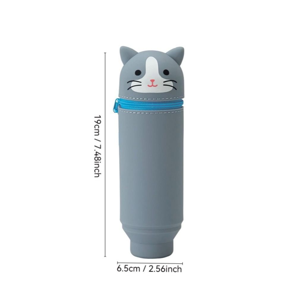 1pc Cute Foldable Pencil Case Silicone Dirt Resistant Pen Container Broken-resistant Rabbit Shark Pen Box for Students
