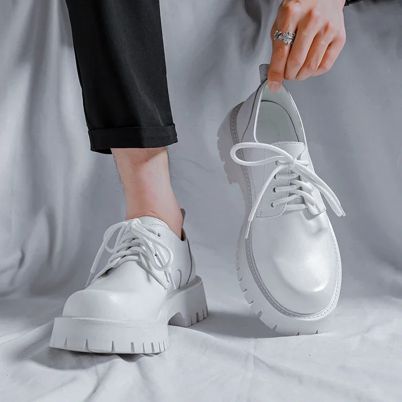 Männer Korea Leder Plattform Oxfords Slip Auf Dicken Boden Für Männliche Derby Schuhe Casual Faulenzer Herren Karree Formale Kleid Schuhe