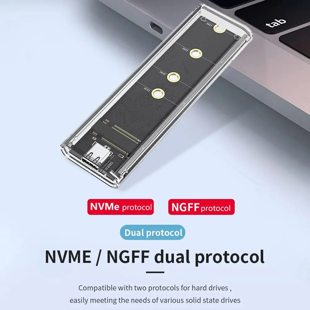 M.2 NVMe pcie/ngff sata/dual Protocol SSD เคสใส USB Type C 10Gbps M2 SSD กล่องใส่ฮาร์ดดิสก์ภายนอก