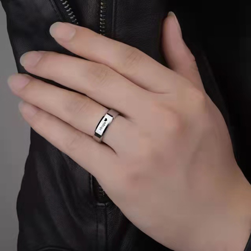 Anillos personalizados de acero inoxidable para hombre y mujer, con texto y logotipo grabado personalizado, para boda, Unisex, para hombre y mujer