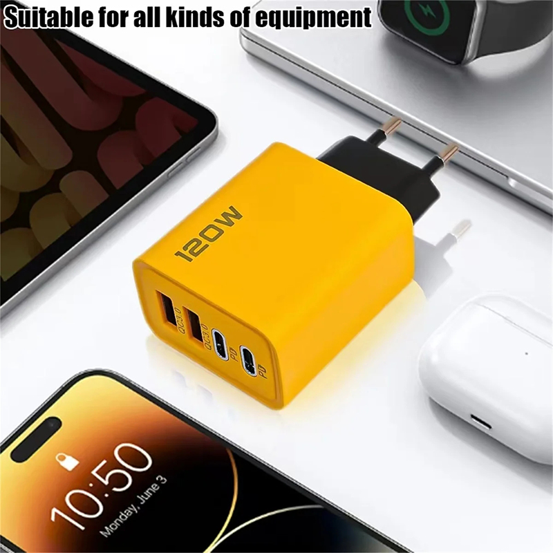 Cargador de teléfono móvil de 4 puertos de carga rápida de 120W QC3.0 cargadores USB tipo C adaptador de pared USB PD Dual enchufe UE/EE. UU. para iPhone Samsung