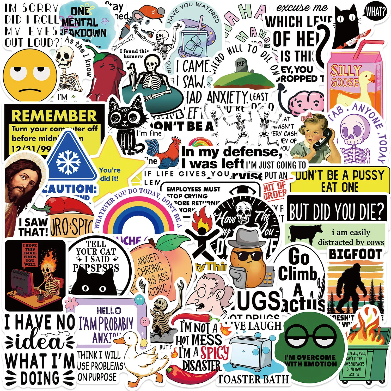 50 pezzi divertenti adesivi Snarky Meme cartoni animati decalcomanie decorazione notebook fai da te frigorifero telefono bici laptop chitarra adesivi graffiti