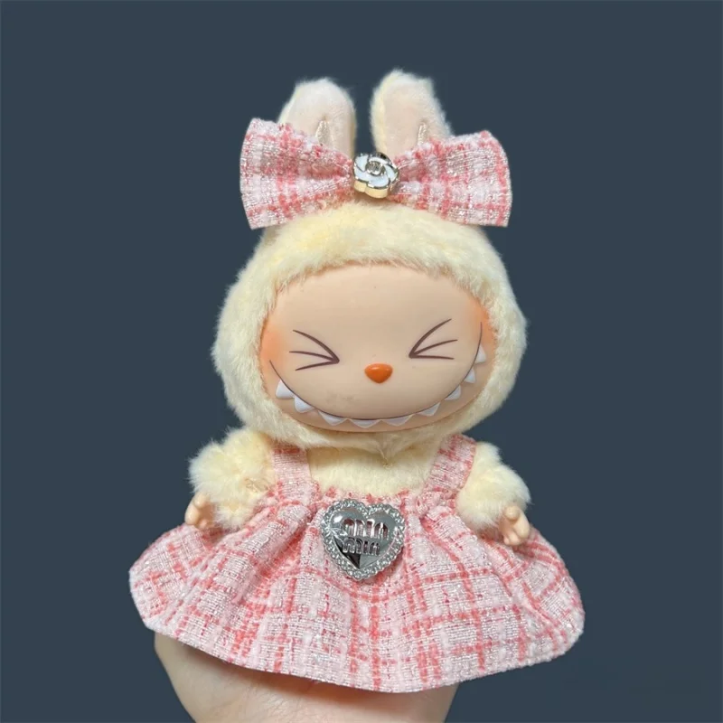 15/17cm Labubu 미니 인형 의류 세트 럭셔리 대형 보우 드레스 2 피스 세트 풀 옷 Labubu 파티 장식 액세서리