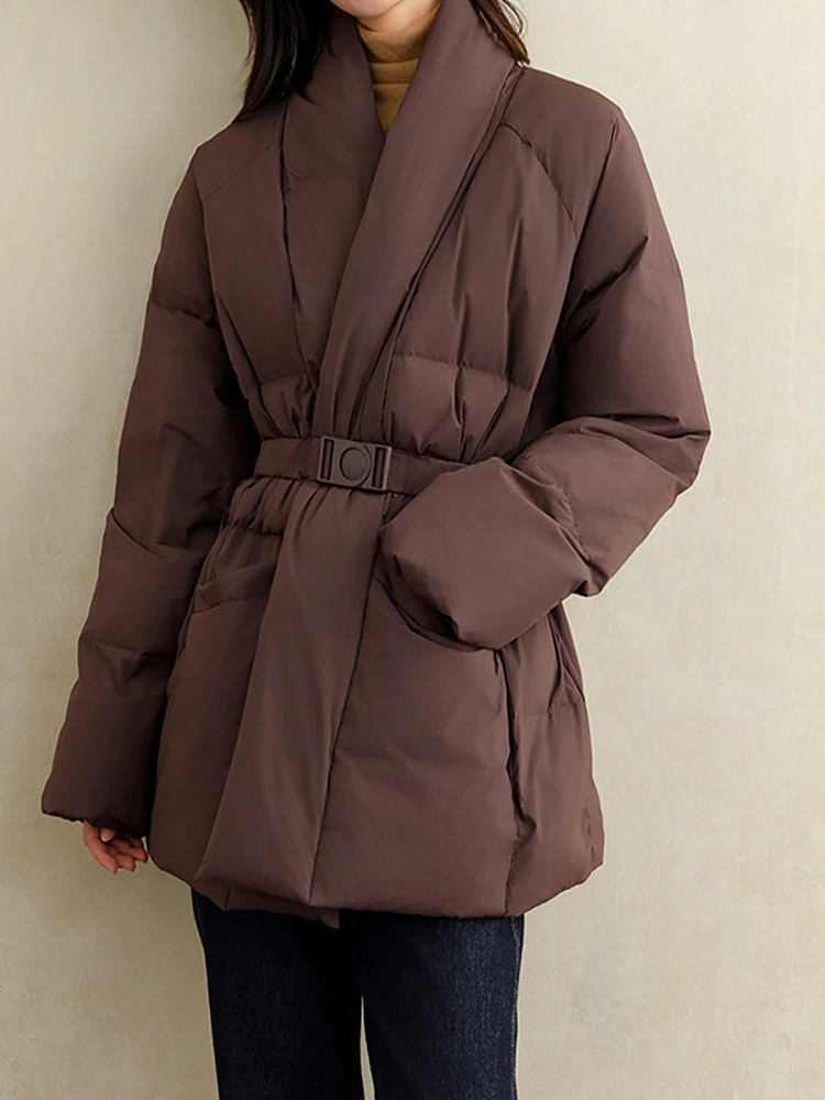 Schinteon femmes blanc canard doudoune décontracté ceinture ample col en v mode automne hiver vêtements d'extérieur Style coréen manteau 2025 nouveau