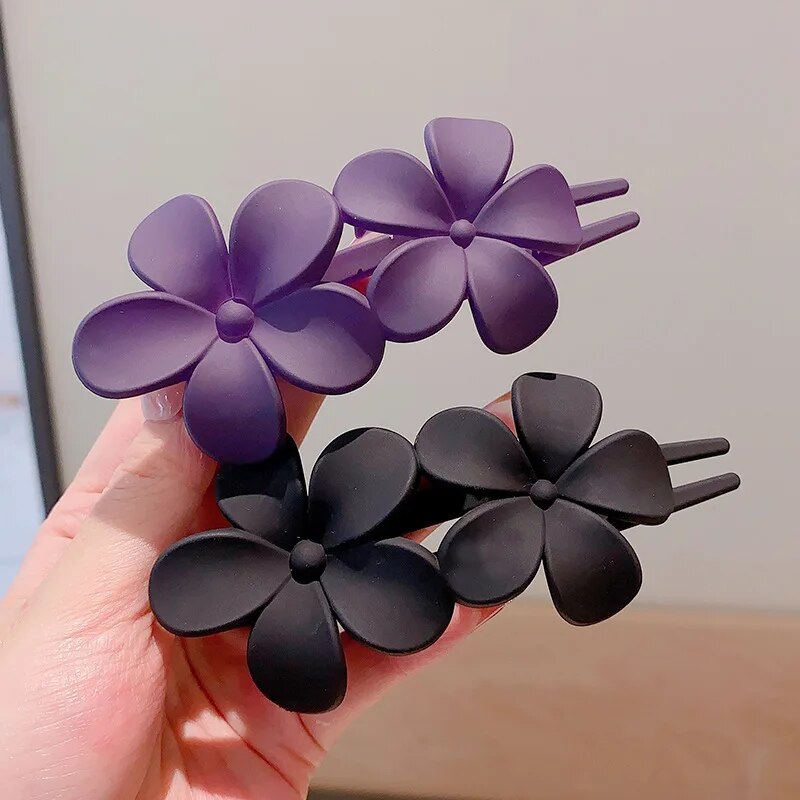 4 pçs flor grampos de cabelo moda preto fosco floral grampos de cabelo garra grampos de cabelo antiderrapantes agarrar elegante acessórios de cabelo
