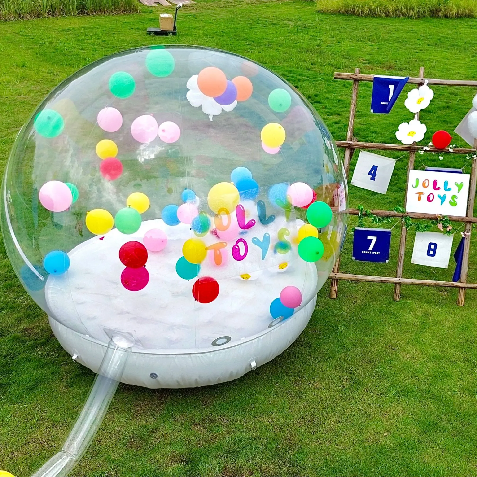 JOLLY TOYS Balloon inflatable bubble house with trampoline and transparent dome PVC material  with blower