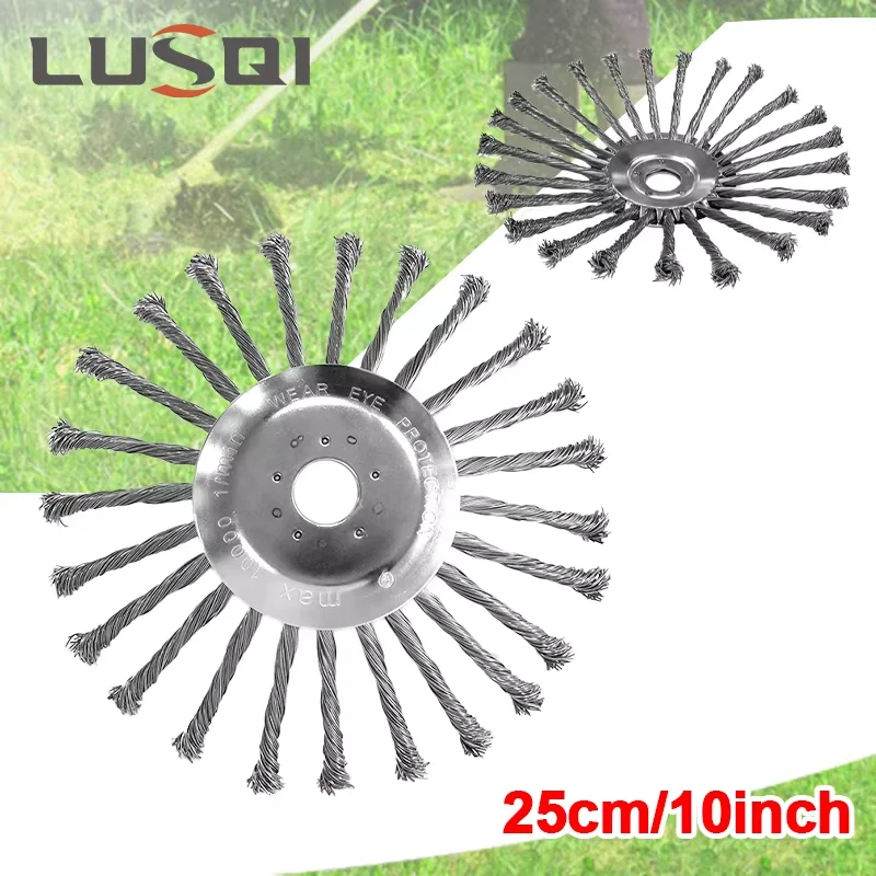 LUSQI 10'' Steel Wire Wheel Grass Trimmer Head Garden Weeding Brush Replacement For Home Petrol Brushcutter Removal Rust&Moss