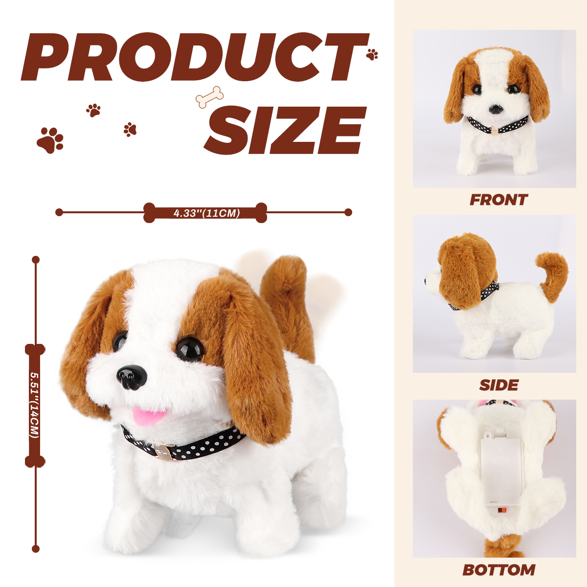 1pc simulação de pelúcia elétrica cão teddy filhote de cachorro andando som derrubando brinquedo eletrônico para animais de estimação para presente de natal presente de ano novo