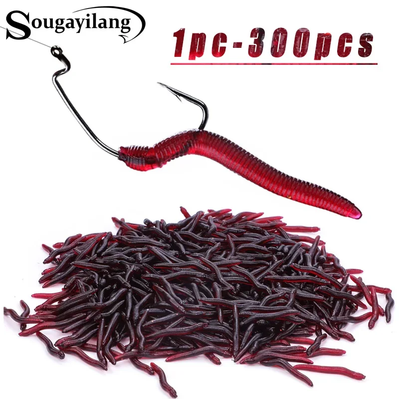 Sougayilang Señuelos de Pesca realistas, señuelos blandos rojos, simulación de gusanos luminosos, señuelo de pesca Artificial, aparejos de pesca