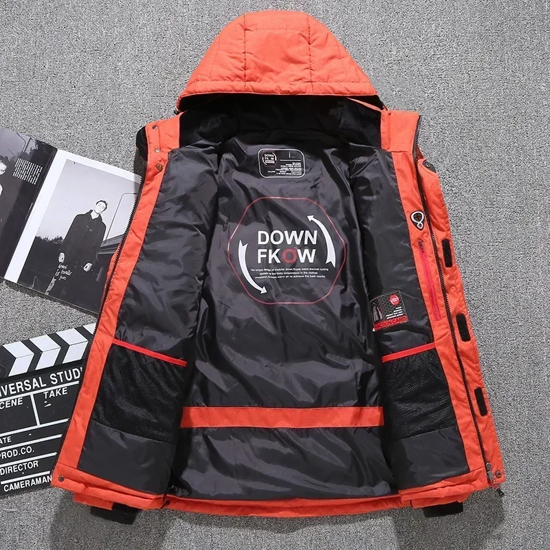 Inverno pato branco para baixo jaqueta masculina moda zíper design grosso quente leve parkas roupas masculinas neve com capuz para baixo jaqueta