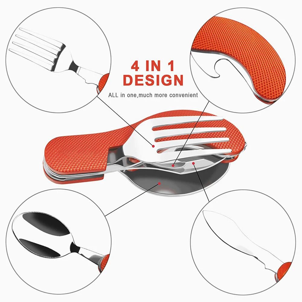 Ensemble d'ustensiles de camping pliables, couteau multifonctionnel, fourchette, cuillère, chlore, activités de plein air et sports, camping, pique-nique, voyage
