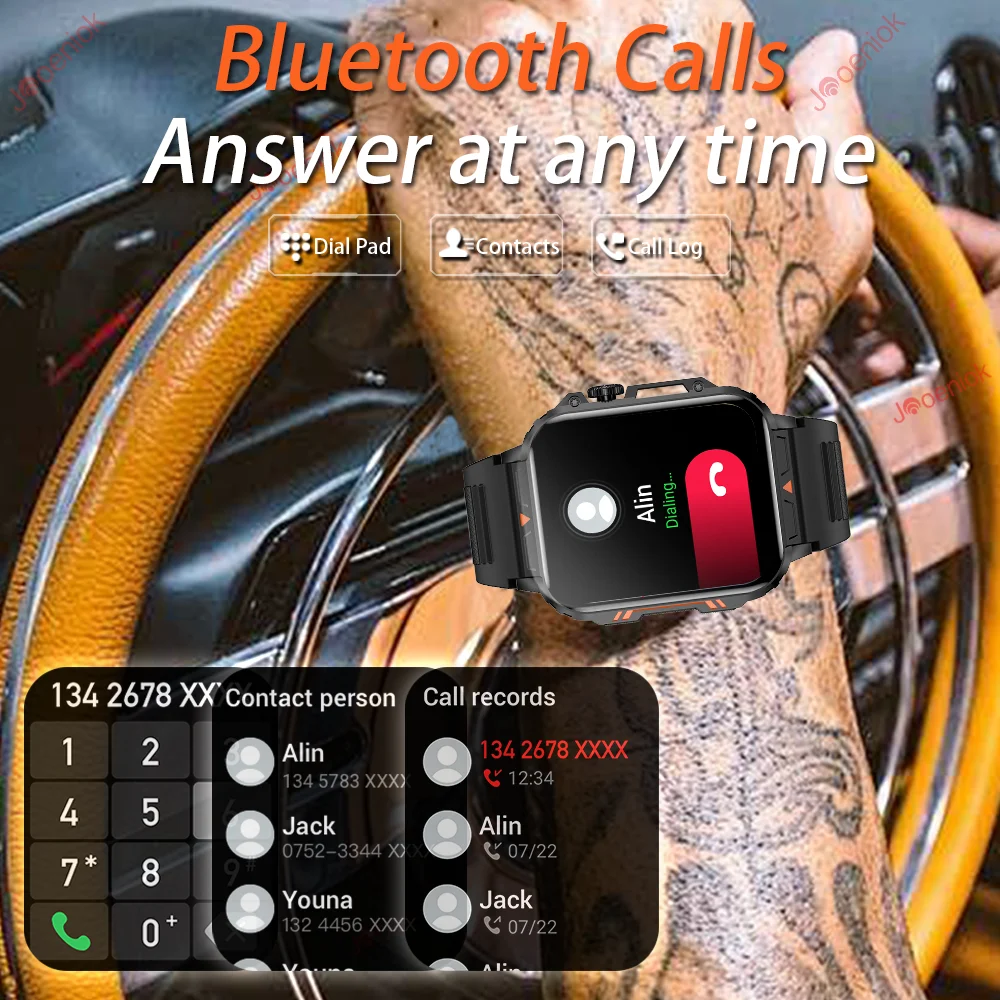 新しいアウトドアスポーツスマートウォッチメンズ 1.95 インチ心拍数血中酸素防水 BT 通話スマートウォッチメンズギフト Android IOS