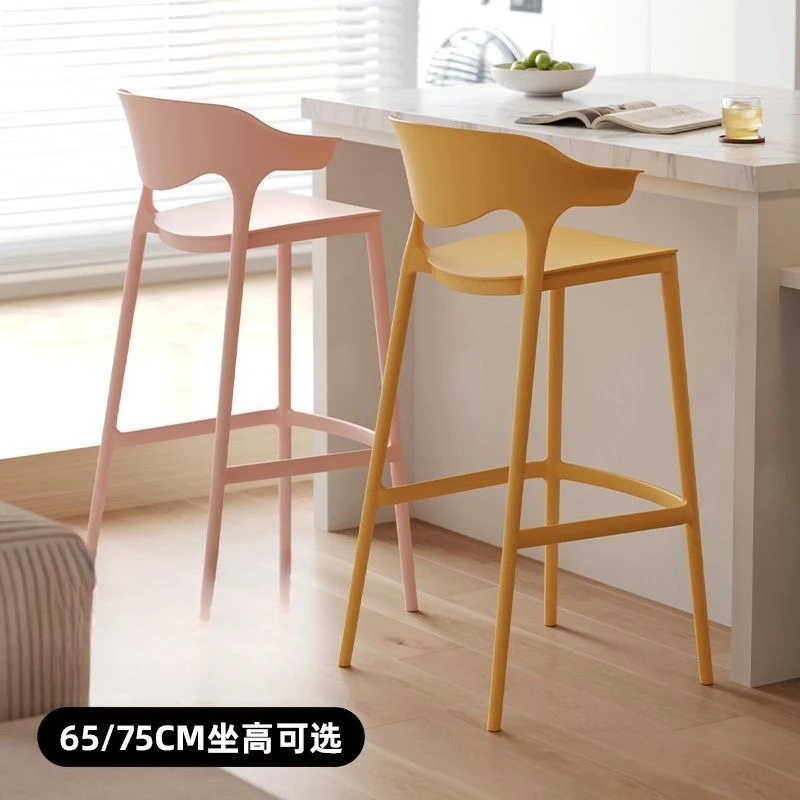 Altura do assento 65cm minimalista encosto alto cadeira de barra nórdico casa empilhável ilha mesa jantar restaurante fezes cadeira de plástico