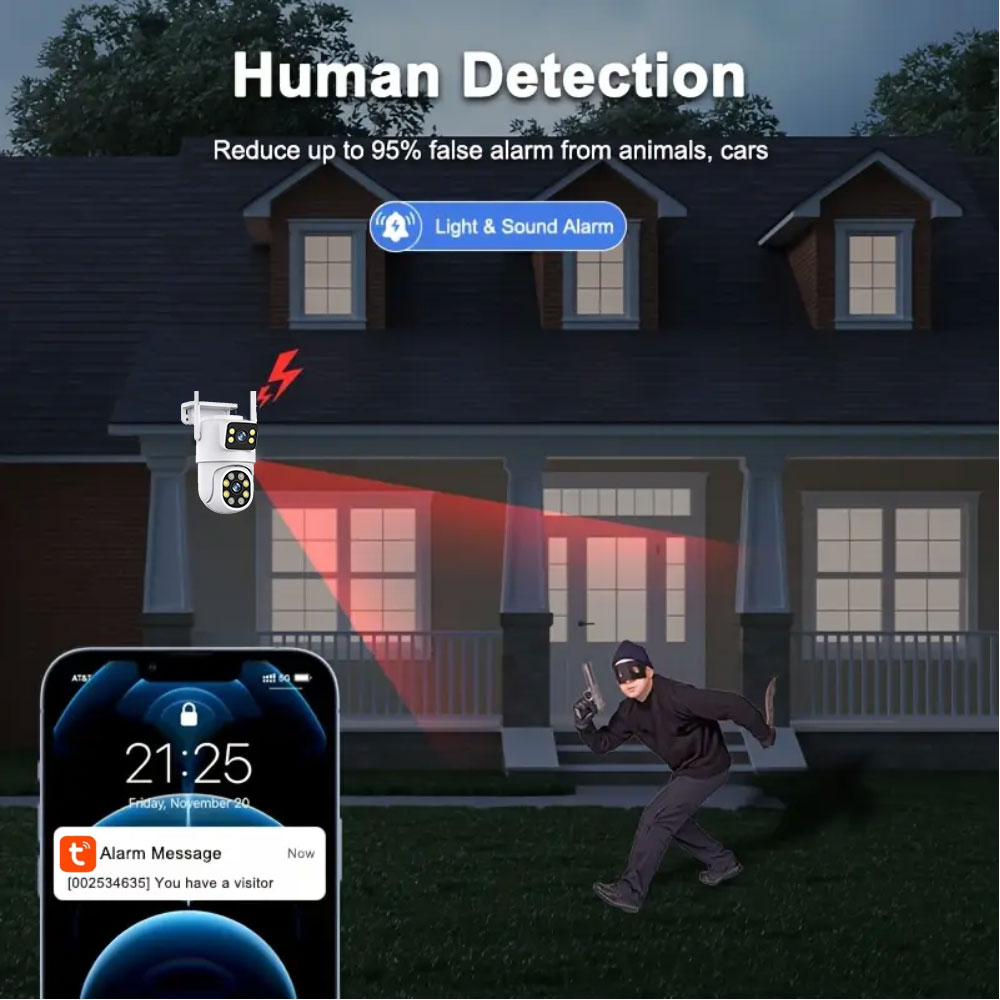 4K 8MP Tuya Dual Lens WIFI Camera PTZ Outdoor Dual Screen Ai Human Auto Tracking Security Camera Surveillance with Alexa Google