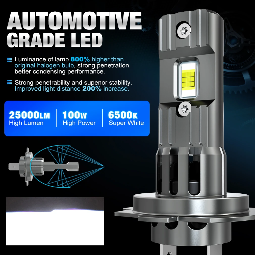 XSTORM H7 LED Headlight Kit Mini Bulb 100W 25000LM 6000K CSP for Car Headlamp 12V White Auto Fog Lamps H7 Led Turbo Automobile