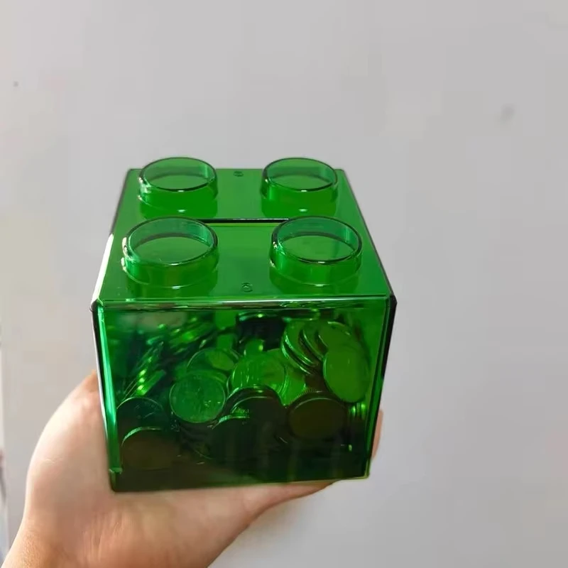 Building Block Toy Storage Box Transparent Plastic Block-Shaped Piggy Bank Coin Storage Box Stackable Sundries Storage Tank