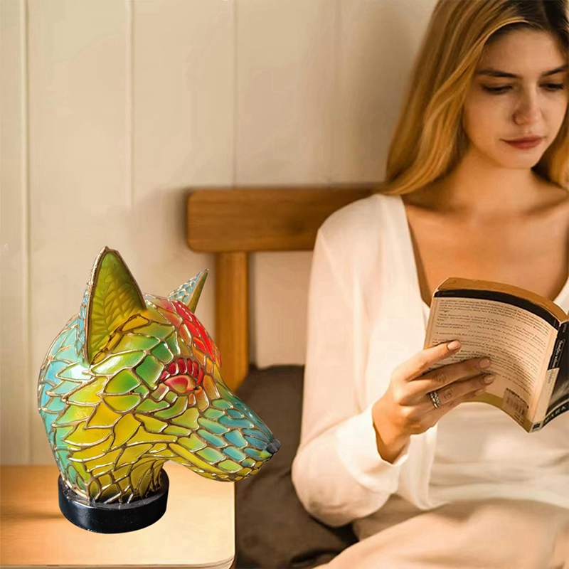 HOT-15Cm เรซิ่น Stained Glass โคมไฟตั้งโต๊ะ-ชุดสัตว์,ใช้สําหรับตกแต่งบ้าน.