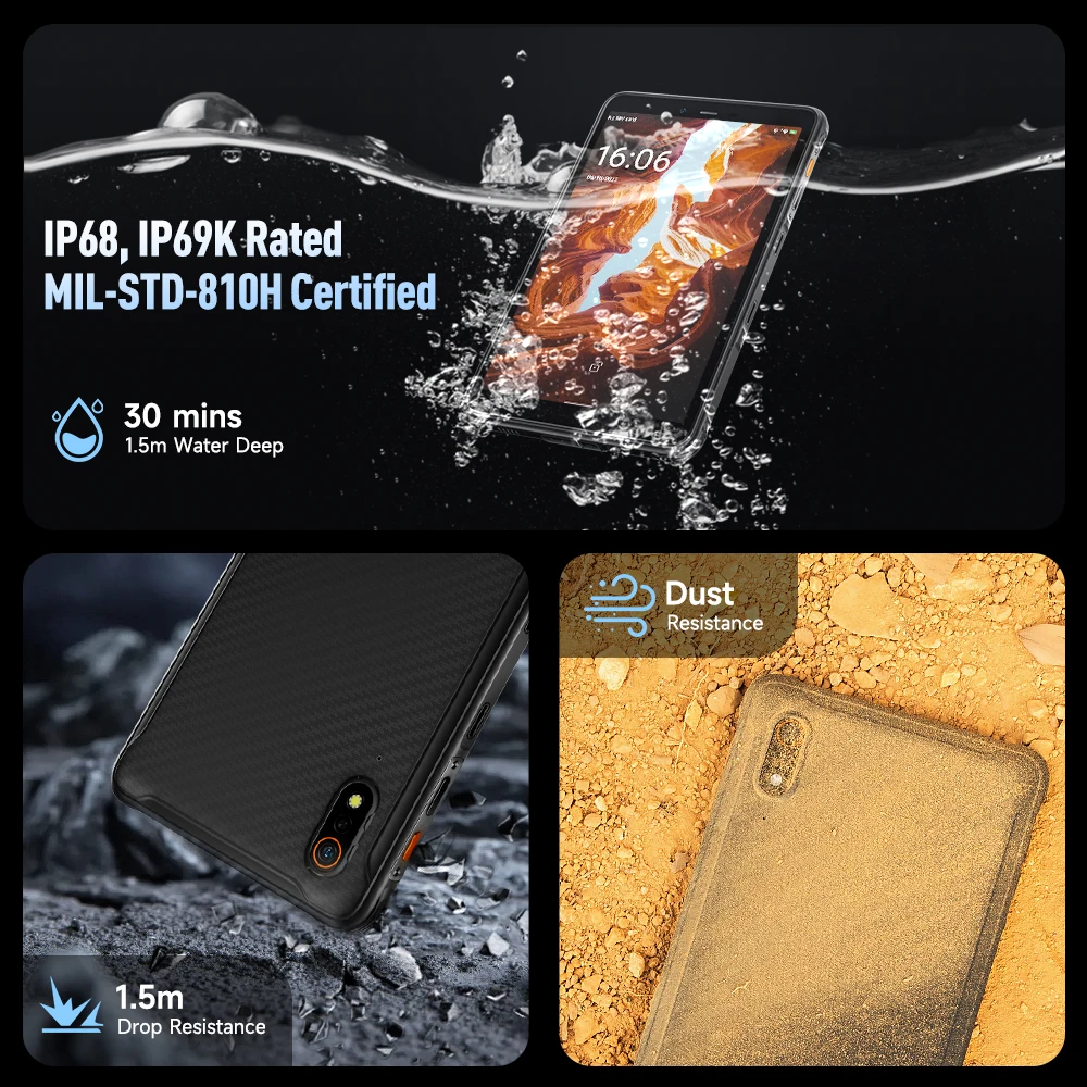 Планшет Ulefone Armor Pad Pro защищенный, IP68/IP69K, 4G, MT8788, 16 ГБ ОЗУ (8 ГБ + 8 Гб виртуальной ОЗУ), 128 Гб ПЗУ, 48 МП, 7650 мАч, Android 13