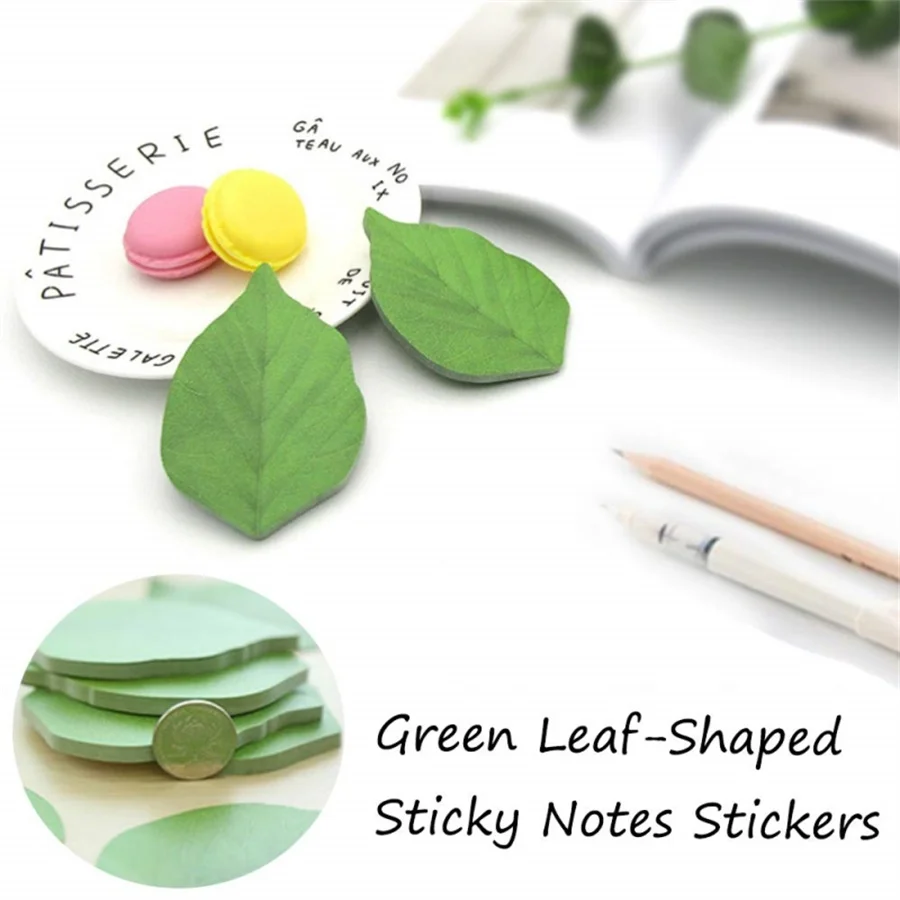 50 Sheets/Pad Creative Green Leaf Shaped Sticky Notepad, Photo Wall Refrigerator Decoration Sticker, Novelty Memo Note Pad for H
