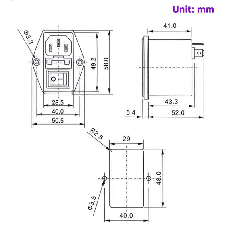 Filtro de fuente de alimentación EMI antiinterferencias CW2B-3A/6A/10A-T enchufe doble interruptor de asiento de seguridad 220V filtro de potencia