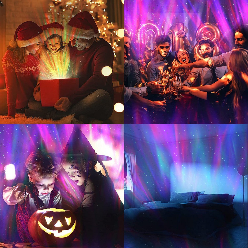 Starry Sky Galaxy Lamp Projector LED Night Light Remote Control Sound Active 5V USB Charging 7 Modes for Kids Room Party Decor